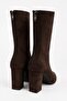 Daisy Women's Brown Suede Boots - Pointed Toe Thick Heeled Brown Boots with Back Zipper - 5