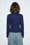 Comino women's round neck fitted stretch fabric Slim Fit navy blue blouse - 6