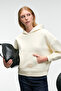 Clarie Women's Organic Cotton Oversized Hooded Ecru Sweatshirt with Kangaroo Pockets - 4