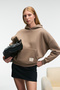 Clarie Women's Organic Cotton Oversized Kangaroo Pocket Hooded Mink Sweatshirt - 2