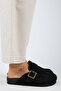 Arya Women's Leather Laceless Black Sabo Slippers
