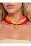 Handmade Orange Pink Scarf Necklace |   Bohemian Summer Necklace with Turtle Charm Detail |   Women's Accessories