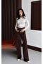 Women's Brown High Waist Floral Patterned Wide Leg Brown Jean Trousers - 2