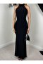 Women's Black Halter Neck Backless Plain Long Bodycon Evening Dress - 4