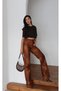 Women's Light Brown High Waist Wide Leg Washed Denim Long Jean Pants - 4