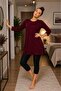 Women's Burgundy Capri Sleeve Cotton Crew Neck Combed Tunic Ysn-1 - 3