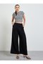 Black Solid Wide Leg Ruffled Trousers