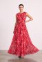 Women's Crew Neck Draped A-Line Lycra Tulle Long Evening Dress - 2