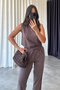 Women's Sleeveless Blouse with Elastic Waist Pants Modal Fabric Suit Brown - 5