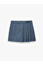 High Waist Buttoned Regular Fit Viscose Blend Pleated Mini Shorts Skirt - 5