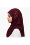 Linda Premium Rayon Hijab for kids Peach Embellished Islamic Headscarf with Pearl & Rhinestone Floral Details, Size S - 3