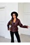 Women's Zr Model Black Shawl Collar Tied Faux Leather Jacket - 3
