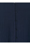 Navy Blue Crew Neck Muslin Dress - 7