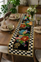 Black Floral Patterned Plaid Runner – Decorative Table Runner with Gold Border -40X140 Cm-