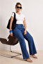 Plus Size Women's Blue High Waist Spanish Leg Stretch Denim Pants - 3