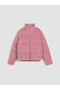 Pink Stand Collar Velvet Girls' Puffer Coat