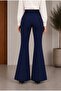 Women's Spanish Flare Navy Blue Fabric Trousers - 2