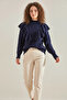 Women's Braided Openwork Knitwear Navy Blue Sweater - 6