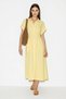 Women's Buttoned Pocket Detailed Waist-Slit Midi Yellow Dress