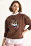 Women's Embroidered Crew Neck Casual Brown Sweatshirt - 5