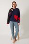 Women's Heart-Shaped Fringed Knitwear Navy Blue Red Sweater - 3