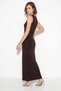 Women's Stone Embellished Crew Neck Thick Strap Ribbed Wrap Maxi Bitter Coffee Dress - 5