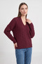 Women's Oval Collar Hair Knit Oversize Knitwear Burgundy Sweater - 4