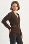 Women's Belt Detailed Knitwear Bitter Brown Cardigan - 2