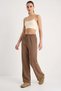 Women's Elastic Waist, Detailed Cuffs, Palazzo Style, Cotton, Brown Trousers - 3