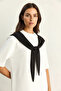 Women's Oversize Basic White Black T-Shirt with Shawl Detail - 5