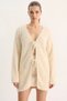 Women's Bearded Soft Textured Knitwear with Tie Detail Cream Cardigan - 7