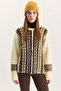 Women's Ethnic Patterned Oversize Crew Neck Knitwear Cream Sweater