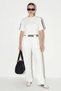 Women's Stripe Detailed Crop Blouse High Waist Modal White Set