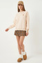 Women's Crew Neck Heart Embroidered Three-Thread Raised Beige Sweatshirt - 4