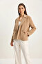 Women's Double-Breasted Collar Lined Cashmere Camel Jacket Coat with Pocket Detail - 6