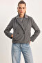 Women's Double-Breasted Collar Lined Jacket with Pocket Detail in Anthracite Cashmere - 5
