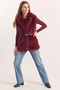 Women's Jacket Collar Lined Belted Fur Burgundy Vest - 6