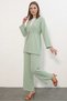 Women's V-Neck High Waist Belted Green Suit - 6