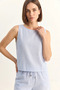 Women's Thick Strap Blouse with Elastic Waist, Pocket Detail Shorts, Striped Cotton White Navy Blue Top and Bottom Set - 5