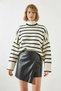 Women's High-Neck Striped Knitwear White Black Sweater - 7