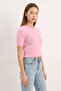 Women's Crew Neck Short Sleeve Basic Knitwear Pink Sweater - 4