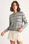 Women's Striped Crew Neck Knitwear Gray Cardigan - 4