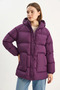 Women's Regular Fit Hooded Zippered Lined Pocketed Puffer Purple Coat - 2