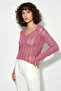 Women's Openwork Casual Mercerized Premium Knitwear Pink Blouse - 2