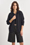 Women's Pointelle Knit Buttoned Shawl Collar Black Cardigan - 4