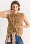 Women's Front Tie Pocket Detailed Knitwear Camel Vest - 5