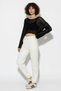 Women's Boat Neck Sequined Mesh Textured Bat Sleeve Crop Black Blouse - 2