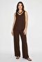 Women's V-Neck Strap Blouse with Palazzo Pants Bitter Coffee Bottom-Top Set