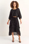 Women's Elastic Waist Boat Neck Blouse Asymmetrical Layered Detailed Maxi Skirt Lined Black Suit - 4
