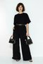 Women's Waist Belt Detailed Blouse Elastic Pocket Loose Trousers Pera Linen Black Suit - 2